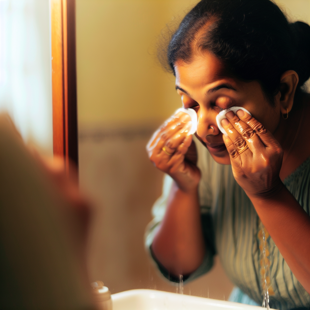 A person washing their eyelids gently.