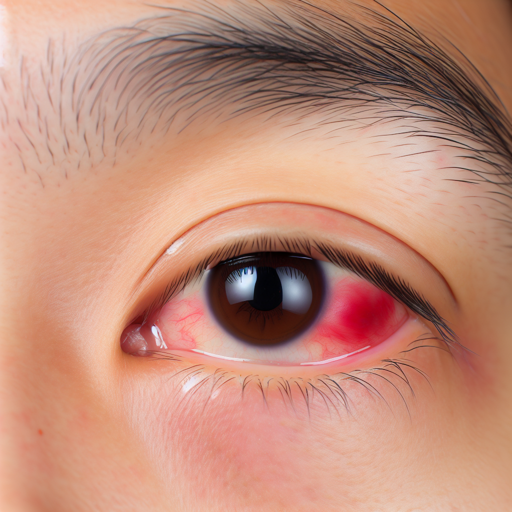 An eye with red, swollen eyelids.