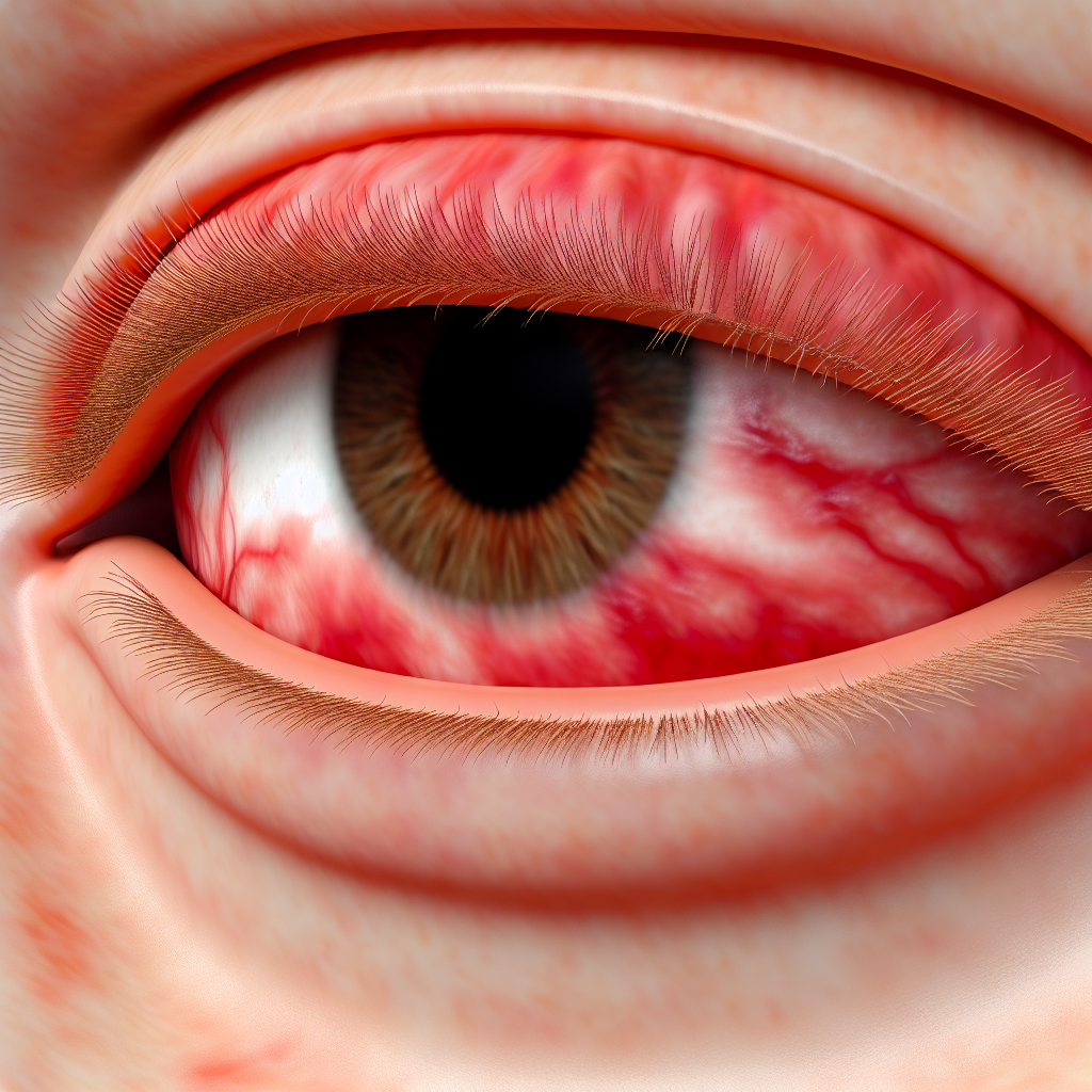 Close-up of inflamed and itchy eyelids.